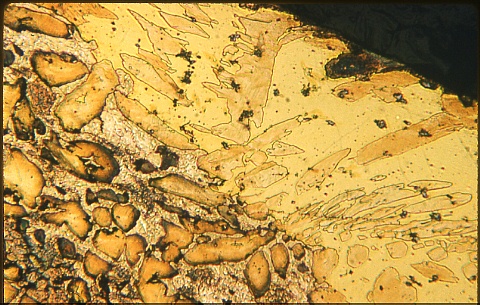 Plug type dezincification at 200X etched