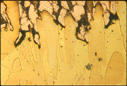 Plug type dezincification at 500X etched