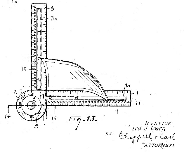 Advertising rule - protractor - combination tool patented by Ira J